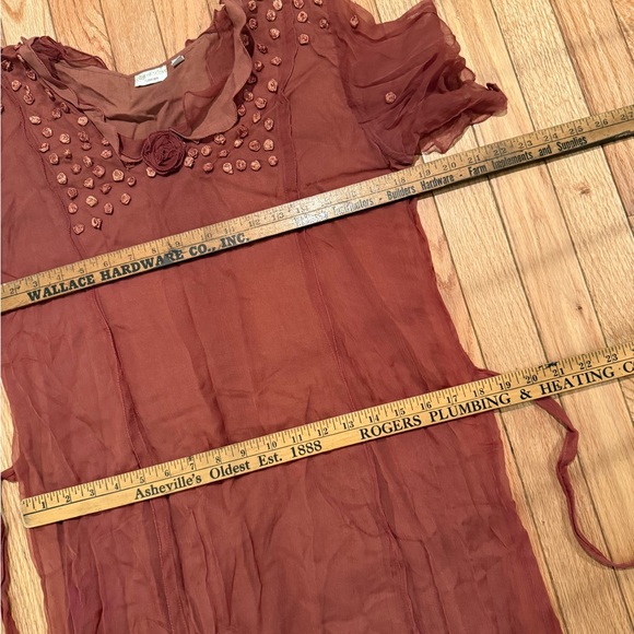 Burnt Orange Women's Sheer Mesh Rose Fairy Assymetrical Tie Back Dress festival - Picture 5 of 8